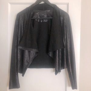 BlankNYC snake print faux leather drape front jacket w/ asymmetrical zip